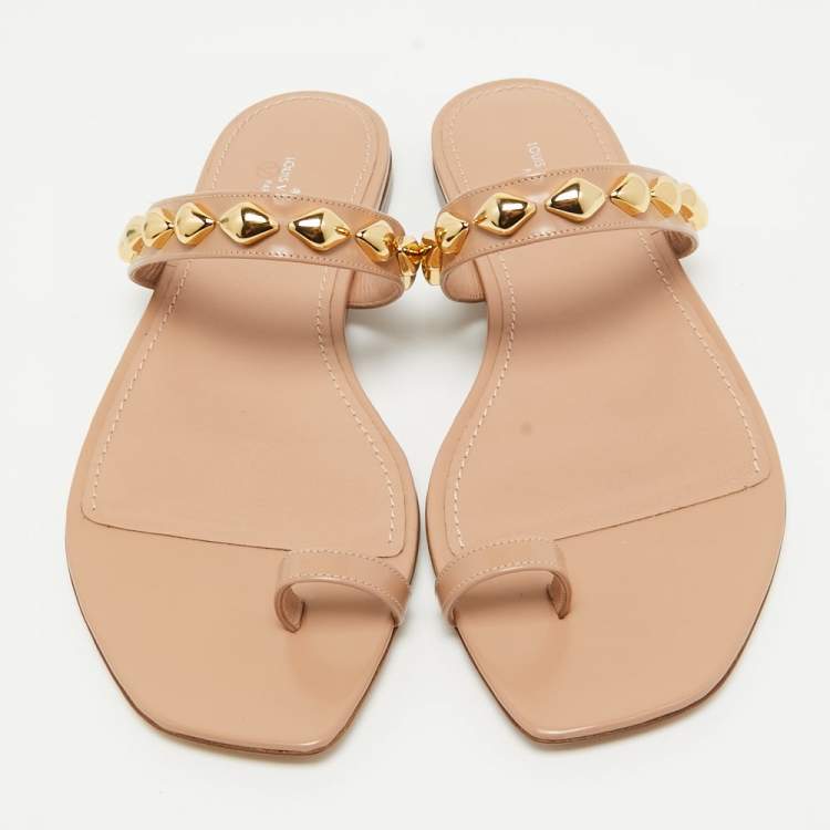Pre Owned Louis Vuitton Beige Leather Slide Flats Size 39