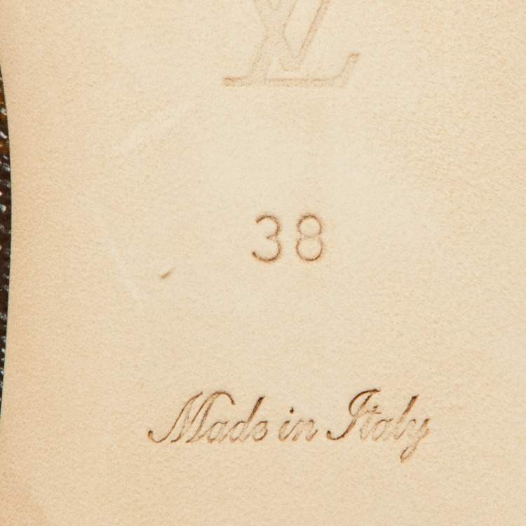 Pre Owned Louis Vuitton Gold/Brown Leather and Monogram Canvas Joy Ballet Flats Size 38