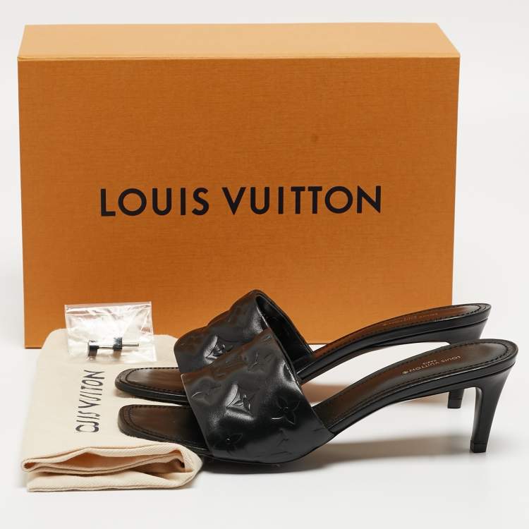 Pre Owned Louis Vuitton Black Leather Revival Slides Size  40