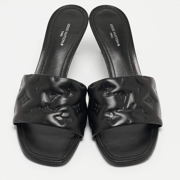Pre Owned Louis Vuitton Black Leather Revival Slides Size  40