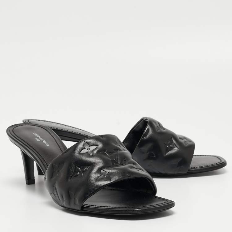 Pre Owned Louis Vuitton Black Leather Revival Slides Size  40