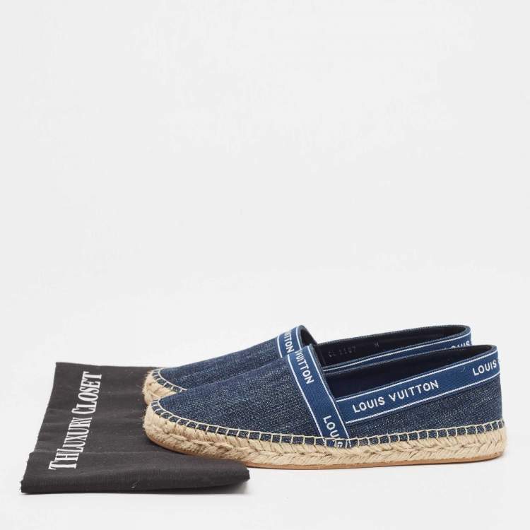 Pre Owned Louis Vuitton Blue Denim and Leather Espadrille Flats Size 37