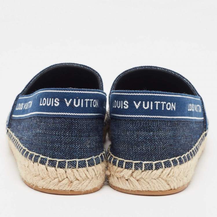 Pre Owned Louis Vuitton Blue Denim and Leather Espadrille Flats Size 37