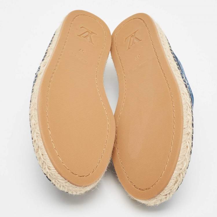 Pre Owned Louis Vuitton Blue Denim and Leather Espadrille Flats Size 37
