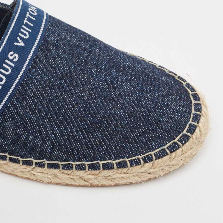 Pre Owned Louis Vuitton Blue Denim and Leather Espadrille Flats Size 37