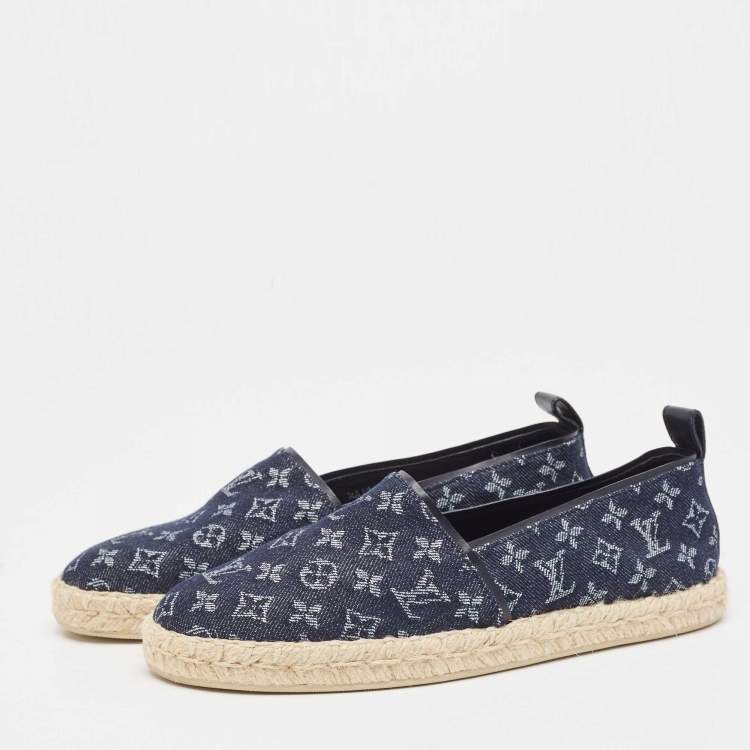 Pre Owned Louis Vuitton Navy Blue Denim Waterfall Espadrille Flats Size 37