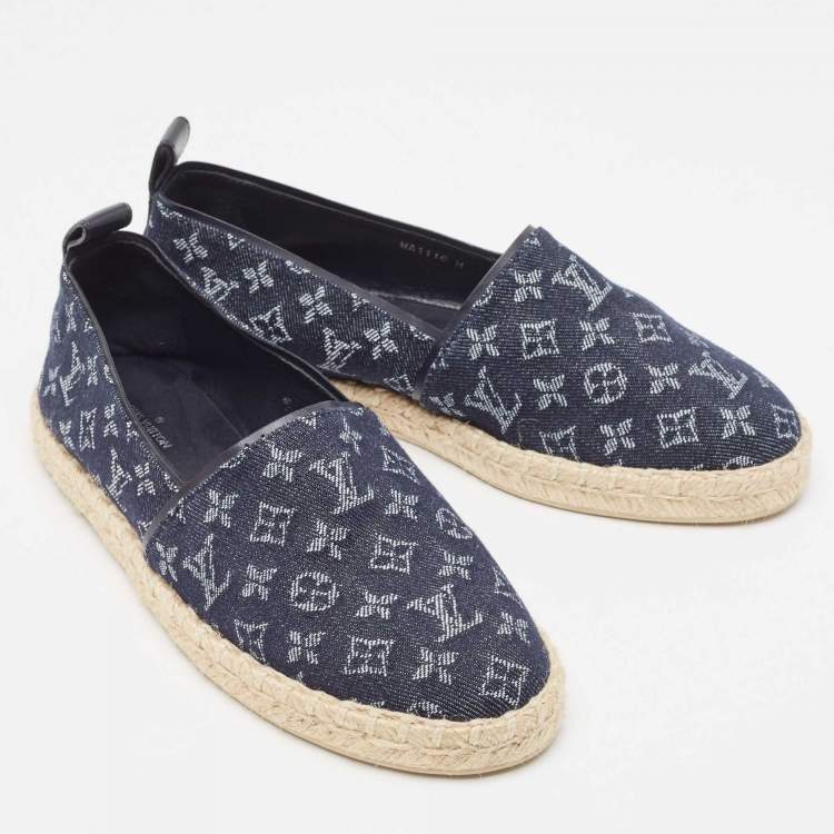 Pre Owned Louis Vuitton Navy Blue Denim Waterfall Espadrille Flats Size 37