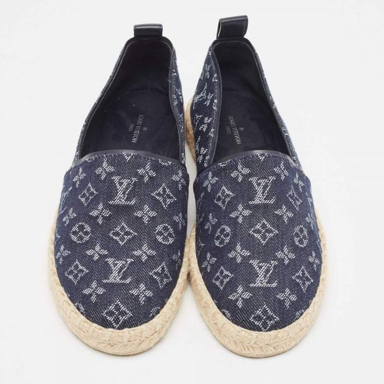 Pre Owned Louis Vuitton Navy Blue Denim Waterfall Espadrille Flats Size 37