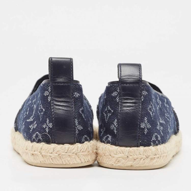 Pre Owned Louis Vuitton Navy Blue Denim Waterfall Espadrille Flats Size 37