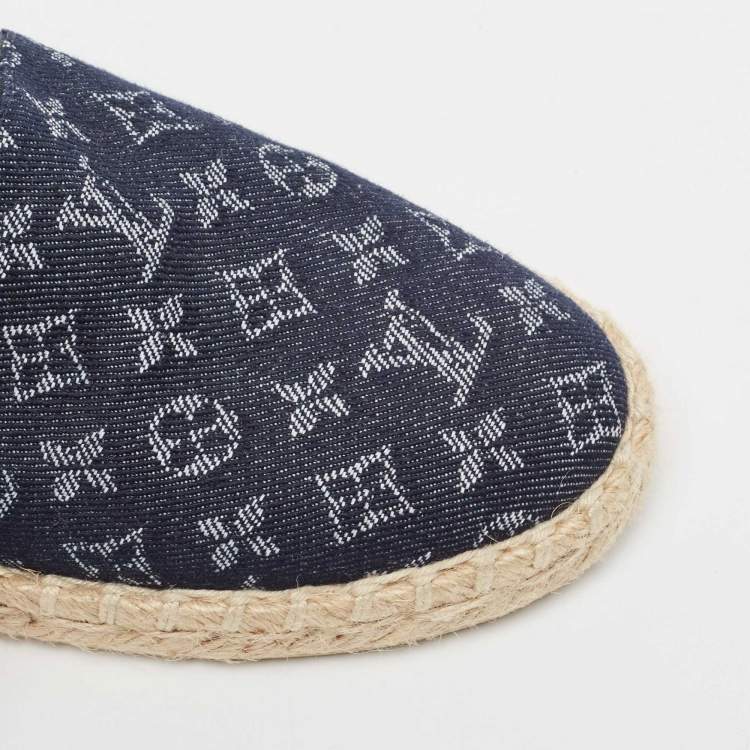 Pre Owned Louis Vuitton Navy Blue Denim Waterfall Espadrille Flats Size 37