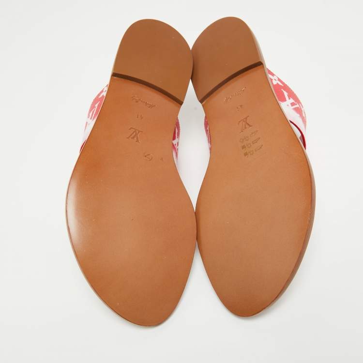 Pre Owned Louis Vuitton Red Monogram Escale Canvas Palma Thong Flats Size 41