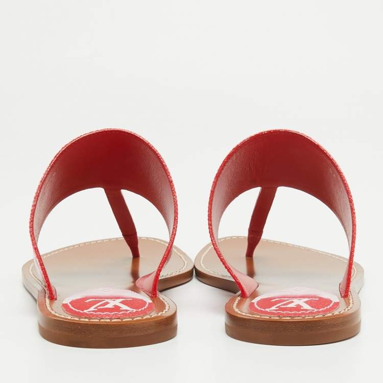 Pre Owned Louis Vuitton Red Monogram Escale Canvas Palma Thong Flats Size 41