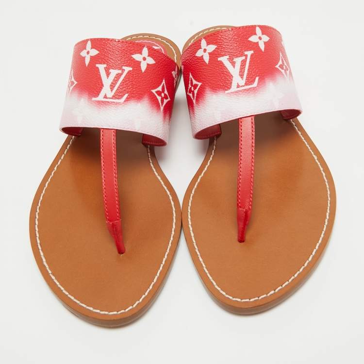 Pre Owned Louis Vuitton Red Monogram Escale Canvas Palma Thong Flats Size 41