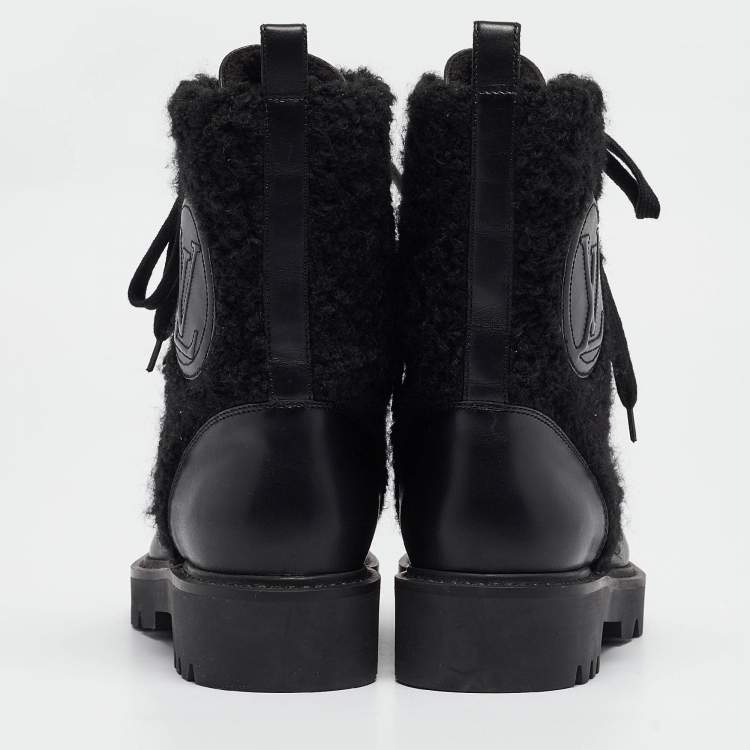 Pre Owned Louis Vuitton Black Leather and Shearling Fur Territory Ranger Boots Size 38
