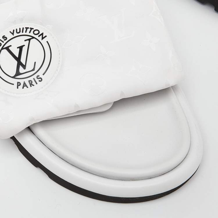 Pre Owned Louis Vuitton White Leather Velcro Flat Slides Size 40