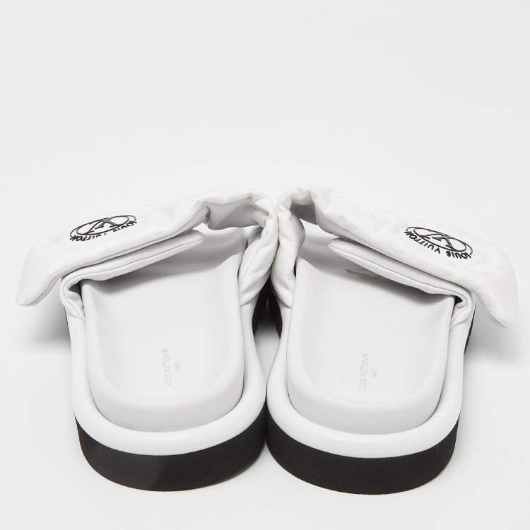 Pre Owned Louis Vuitton White Leather Velcro Flat Slides Size 40
