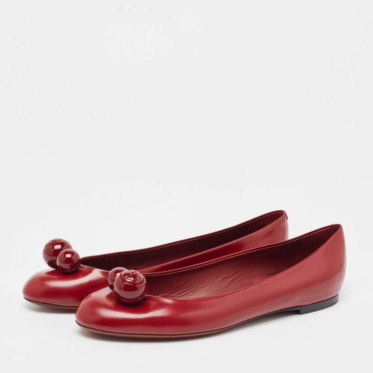 Pre Owned Louis Vuitton Burgundy Leather Betty Ballet Flats Size 39.5