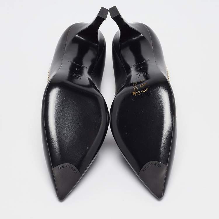 Pre Owned Louis Vuitton Black/Brown Monogram Coated Canvas and Leather Studded Pointed Toe Pumps Size 37