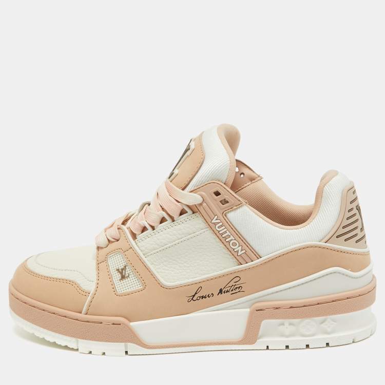 Louis Vuitton Pink/Cream Nubuck Leather LV Trainer Sneakers Size