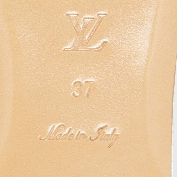 Pre Owned Louis Vuitton Silver Monogram Embossed Leather Revival Flat Slides Size 37