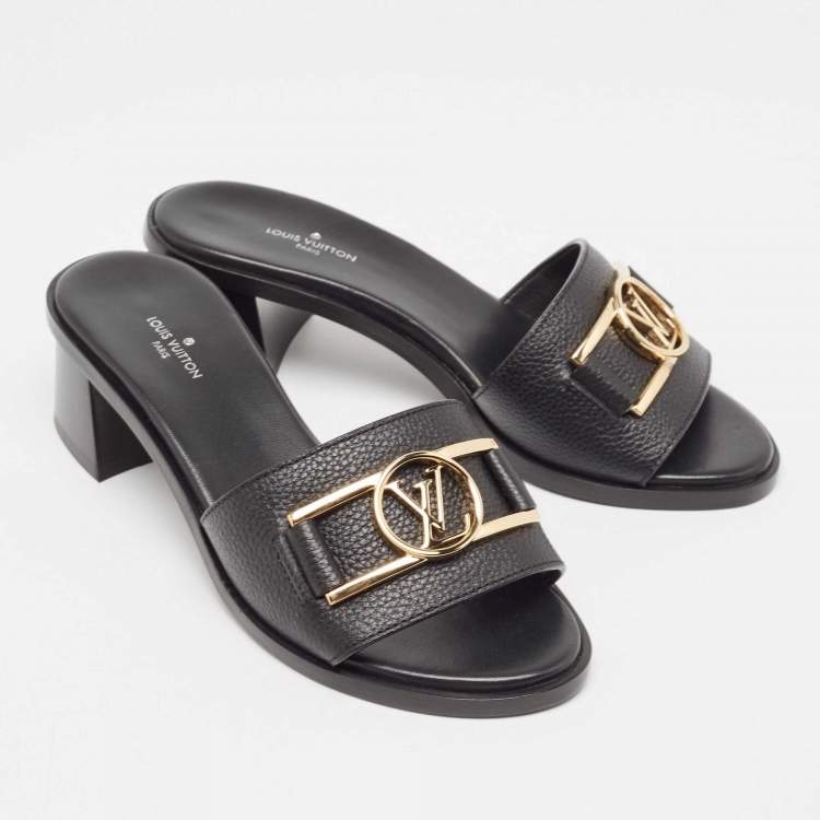 Pre Owned Louis Vuitton Black Leather Lock It Slide Sandals Size 35.5