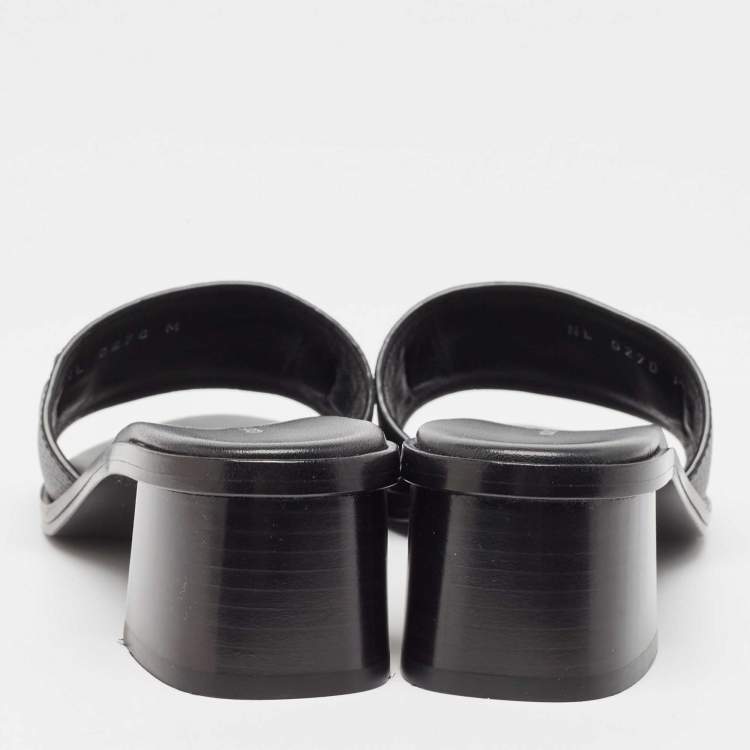 Pre Owned Louis Vuitton Black Leather Lock It Slide Sandals Size 35.5