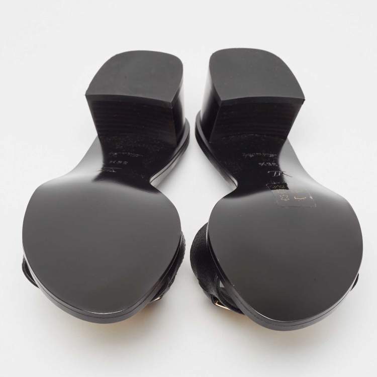 Pre Owned Louis Vuitton Black Leather Lock It Slide Sandals Size 35.5