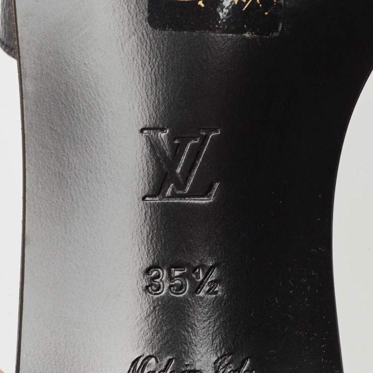 Pre Owned Louis Vuitton Black Leather Lock It Slide Sandals Size 35.5