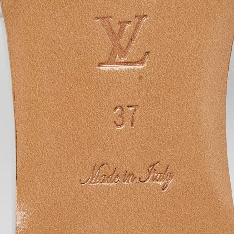 Pre Owned Louis Vuitton White Monogram Embossed Leather Revival Flat Slides Size 37