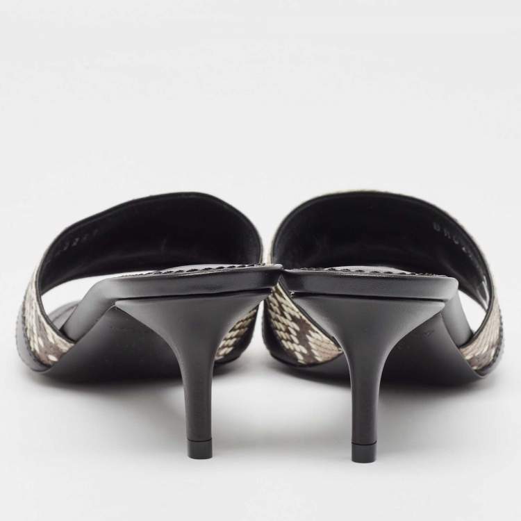 Pre Owned Louis Vuitton Black/Brown Leather and Python Slide Sandals Size 37