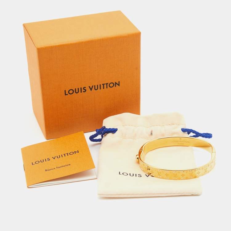 Pre Owned Louis Vuitton Crystal Monogram Nanogram Gold Tone Strass Cuff Bracelet M