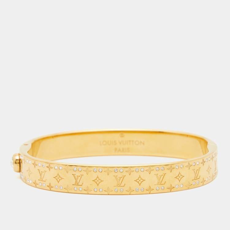 Pre Owned Louis Vuitton Crystal Monogram Nanogram Gold Tone Strass Cuff Bracelet M