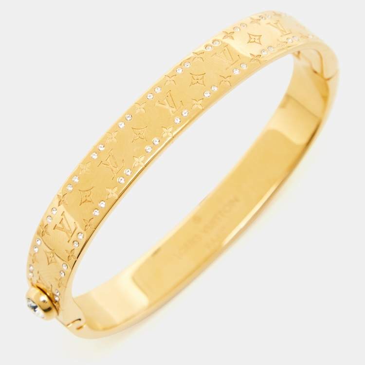 Pre Owned Louis Vuitton Crystal Monogram Nanogram Gold Tone Strass Cuff Bracelet M