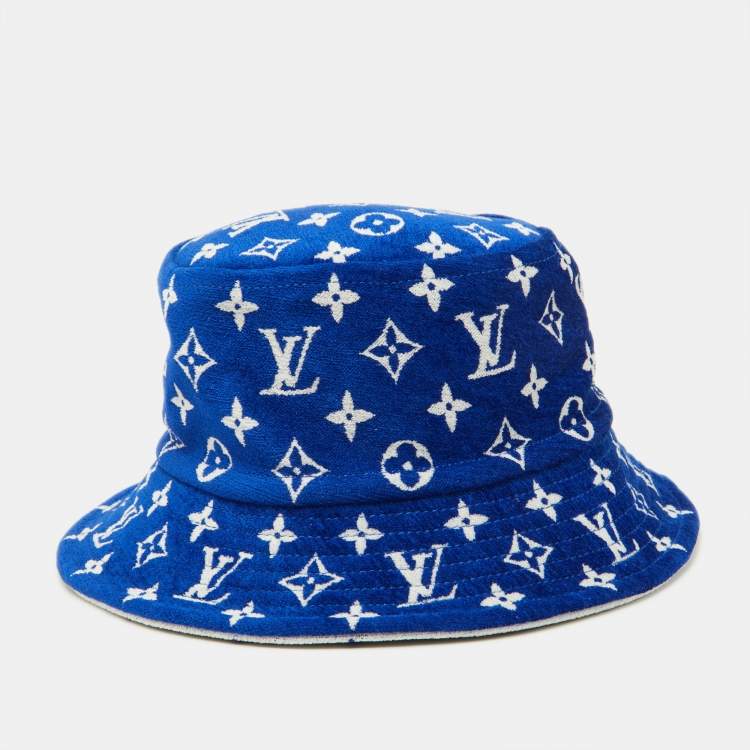 Pre Owned Louis Vuitton Bleu Monogram Velvet LV Match Bucket Hat M