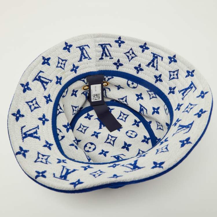 Pre Owned Louis Vuitton Bleu Monogram Velvet LV Match Bucket Hat M