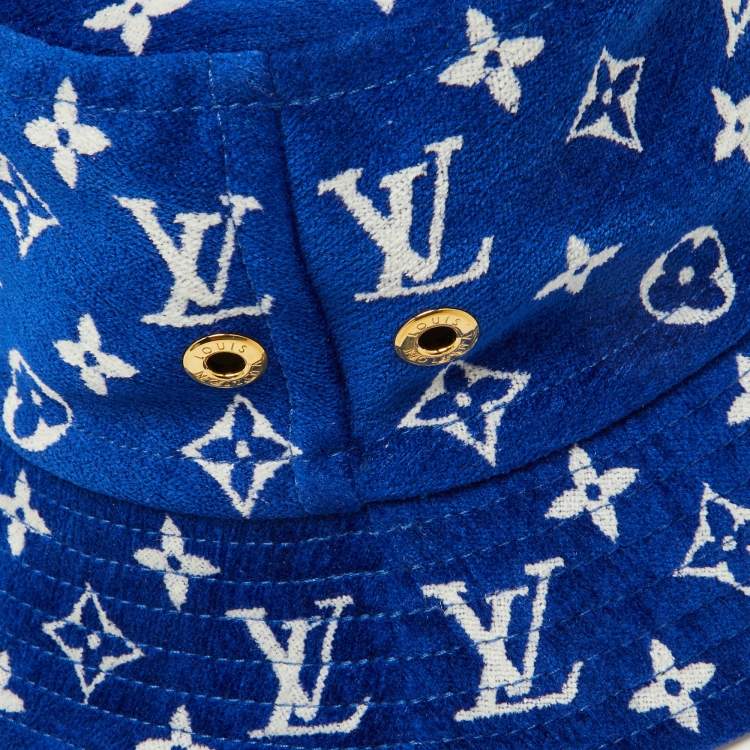 Pre Owned Louis Vuitton Bleu Monogram Velvet LV Match Bucket Hat M