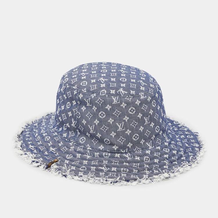 Pre Owned Louis Vuitton Blue Bobbygram Denim Bucket Hat M