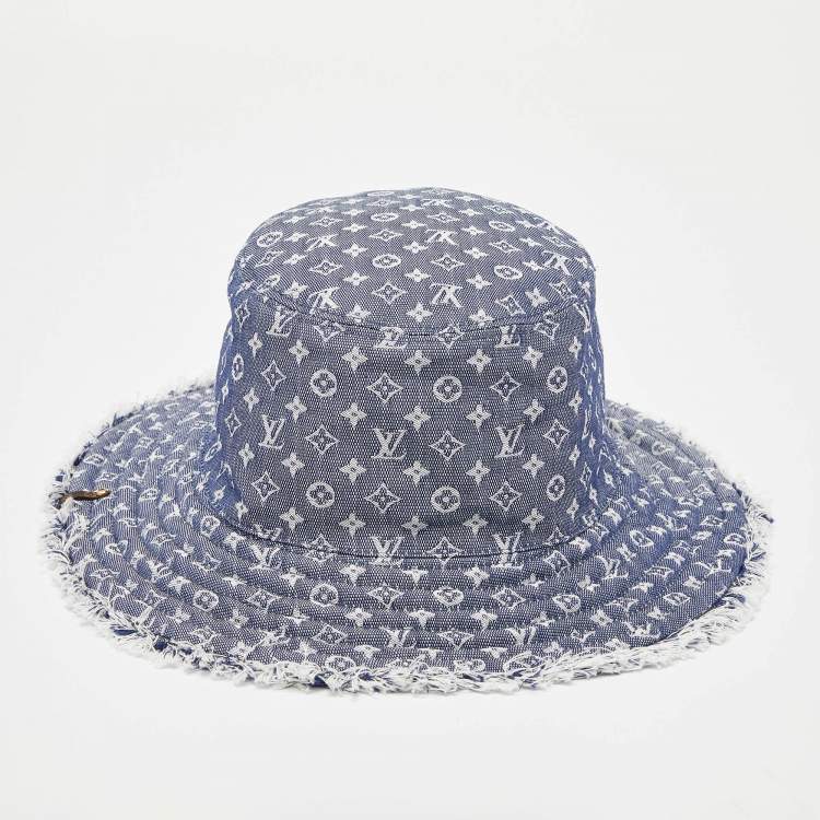 Pre Owned Louis Vuitton Blue Bobbygram Denim Bucket Hat M