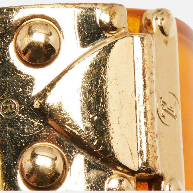 Pre Owned Louis Vuitton Resin Lock It Gold Tone Ring Size 54
