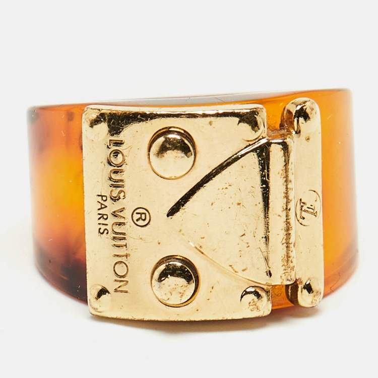 Pre Owned Louis Vuitton Resin Lock It Gold Tone Ring Size 54
