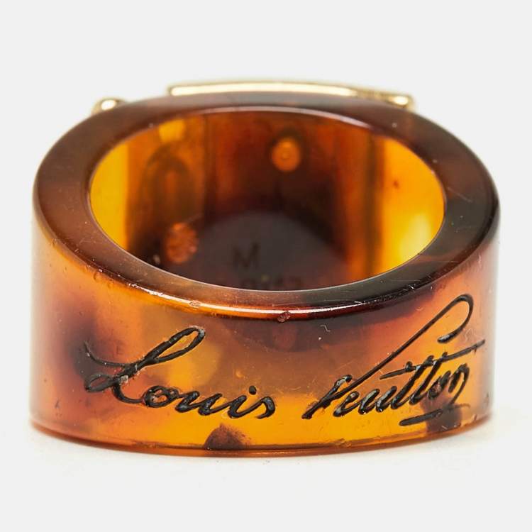 Pre Owned Louis Vuitton Resin Lock It Gold Tone Ring Size 54