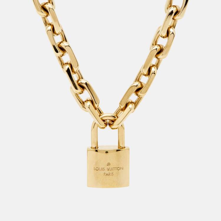 Louis Vuitton LV Edge Cadenas Gold Tone Necklace Louis