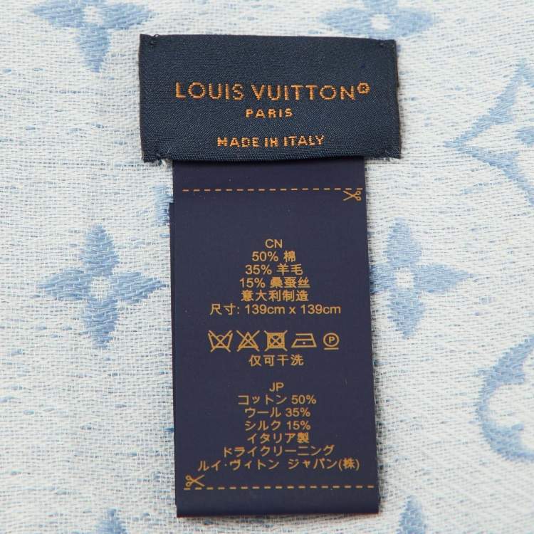 Pre Owned Louis Vuitton Blue Monogram Cotton & Wool My Daily Denim Shawl