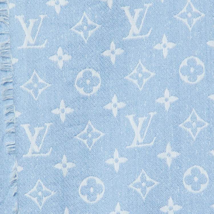 Pre Owned Louis Vuitton Blue Monogram Cotton & Wool My Daily Denim Shawl