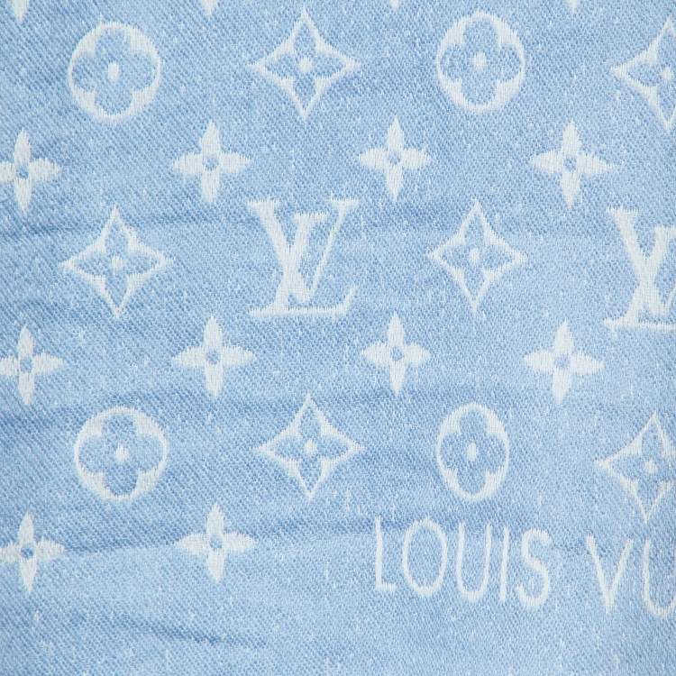 Pre Owned Louis Vuitton Blue Monogram Cotton & Wool My Daily Denim Shawl