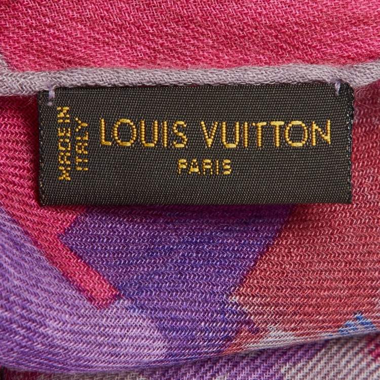 Pre Owned Louis Vuitton Pale Purple Monogram Scribble Print Cashmere & Silk Scarf