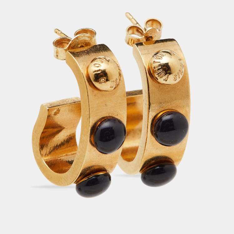 Pre Owned Louis Vuitton Gold Tone Gimme A Clue Hoop Earrings