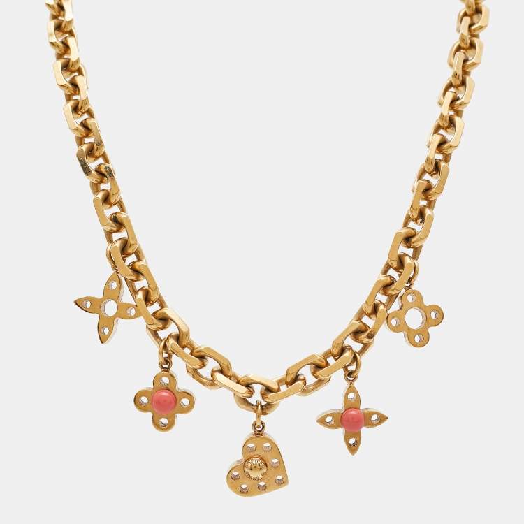 Pre Owned Louis Vuitton Hide and Seek Resin Gold Tone Necklace