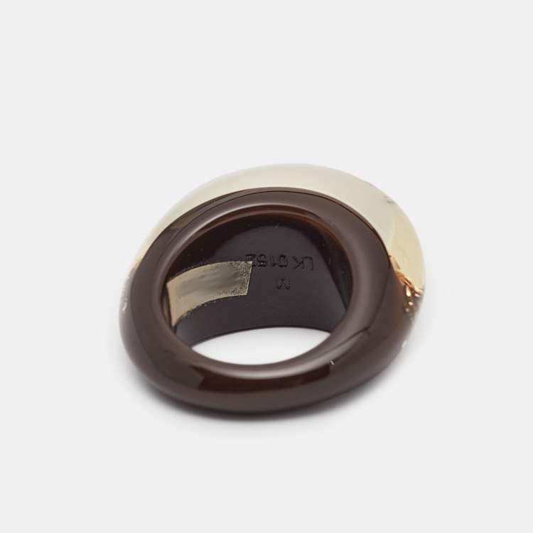 Pre Owned Louis Vuitton  Brown Resin Crystals Gold Tone Ring Size 53
