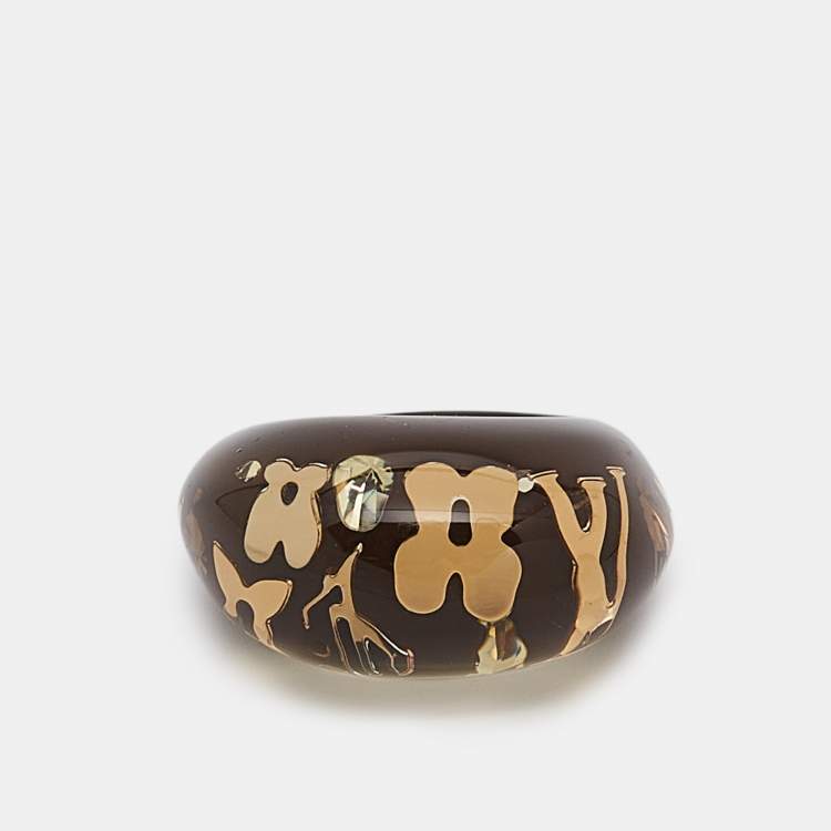 Pre Owned Louis Vuitton  Brown Resin Crystals Gold Tone Ring Size 53